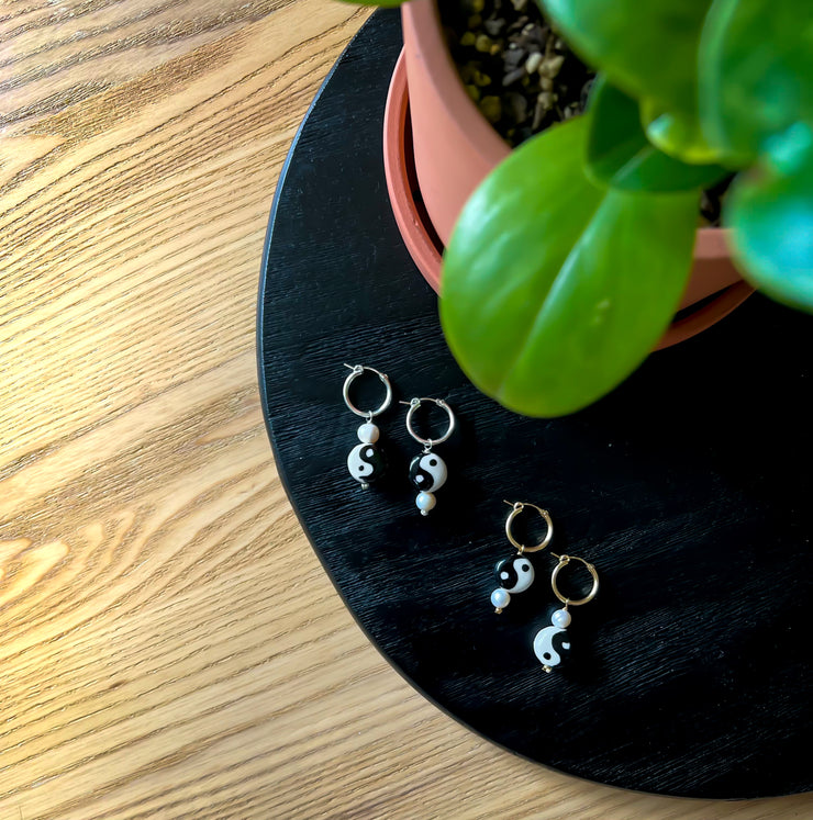 Moody Pearl Yin Yang Hoops