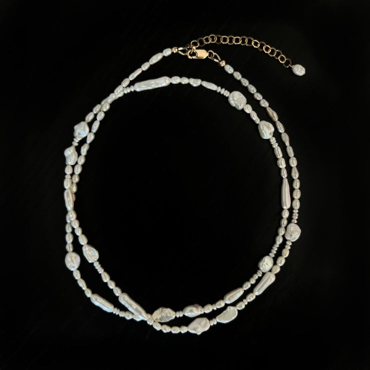 Pearl Collage Double Wrap Necklace